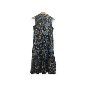 Rachel Zoe Blue Green Cotton Floral Collared Maxi Dress NWOT Size XS